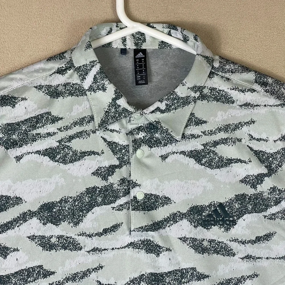 Adidas Polo Shirt‎ Men Medium Gray White Horizon Print Golfing Preppy Adult